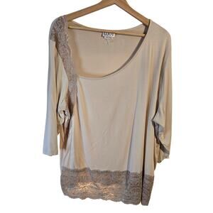 CLIO II Cream Lace Trim Top Size 2X Feminine Boho 0339